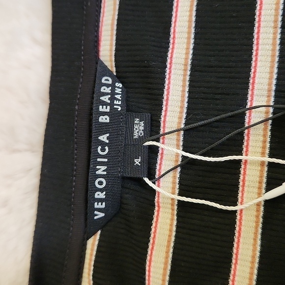 NWT Veronica Beard  Black Striped L/S V Neck Top-Size XL.​​​​​​​​ - Picture 4 of 5